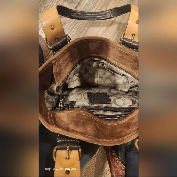 COACH BROWN SUEDE & LEATHER SHOULDER BAG - Picture 5 of 7